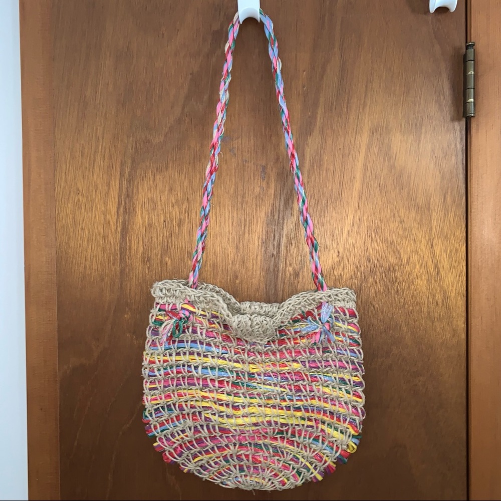 Vintage FASHION IMPORTS Rainbow/Multi Straw Hobo Shoulder Bag Lined Clasp ITALY